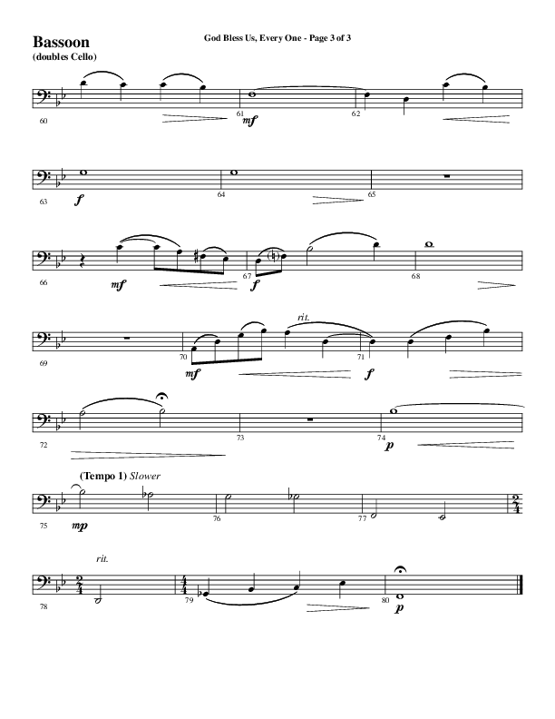 God Bless Us Every One (Choral Anthem SATB) Bassoon (Word Music Choral / Arr. David Wise / Arr. David Shipps)