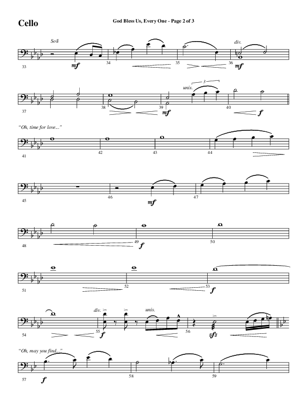 God Bless Us Every One (Choral Anthem SATB) Cello (Word Music Choral / Arr. David Wise / Arr. David Shipps)