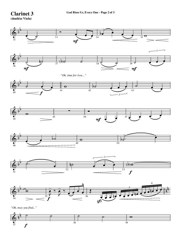 God Bless Us Every One (Choral Anthem SATB) Clarinet 3 (Word Music Choral / Arr. David Wise / Arr. David Shipps)