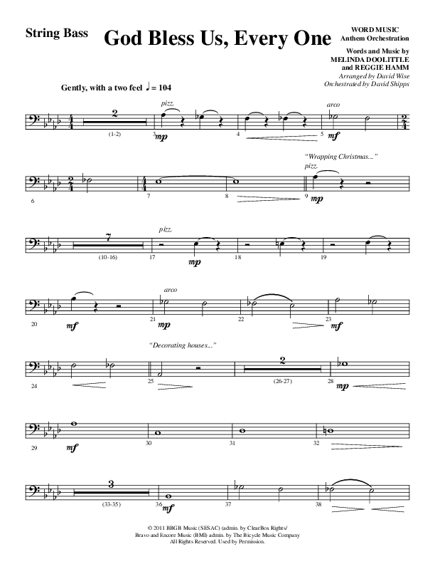 God Bless Us Every One (Choral Anthem SATB) Double Bass (Word Music Choral / Arr. David Wise / Arr. David Shipps)