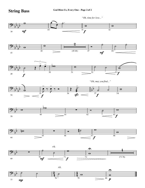 God Bless Us Every One (Choral Anthem SATB) Double Bass (Word Music Choral / Arr. David Wise / Arr. David Shipps)