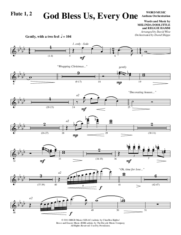 God Bless Us Every One (Choral Anthem SATB) Flute 1/2 (Word Music Choral / Arr. David Wise / Arr. David Shipps)