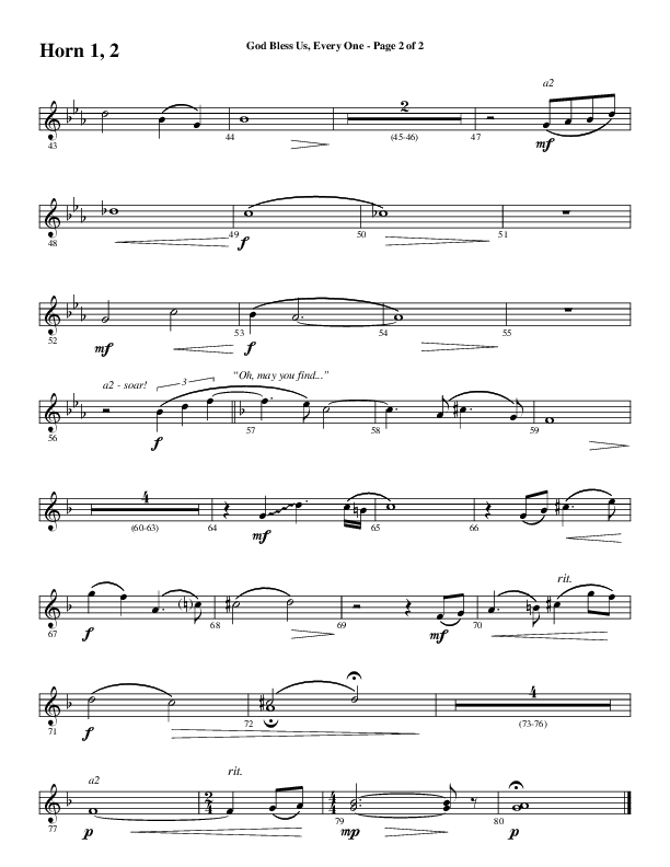 God Bless Us Every One (Choral Anthem SATB) French Horn 1/2 (Word Music Choral / Arr. David Wise / Arr. David Shipps)