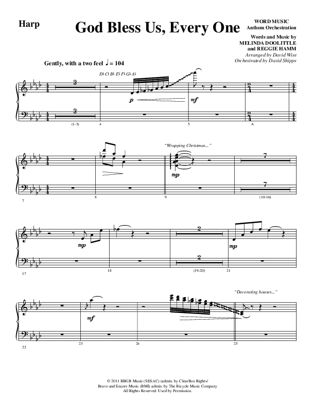God Bless Us Every One (Choral Anthem SATB) Harp (Word Music Choral / Arr. David Wise / Arr. David Shipps)