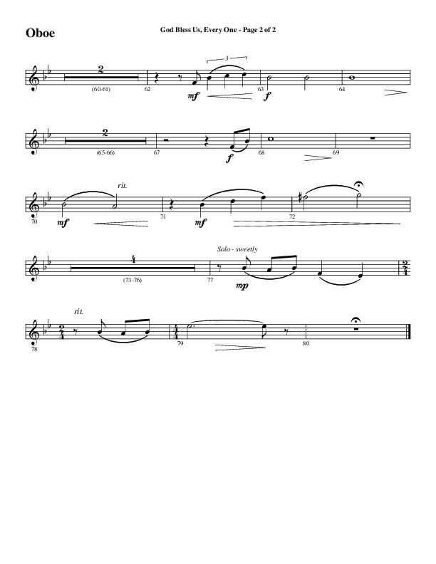 God Bless Us Every One (Choral Anthem SATB) Oboe (Word Music Choral / Arr. David Wise / Arr. David Shipps)