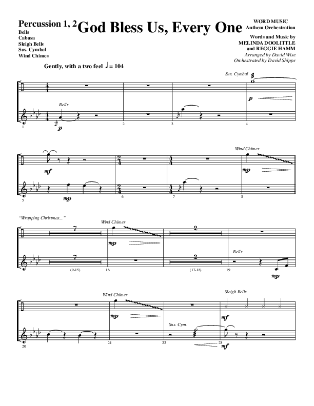 God Bless Us Every One (Choral Anthem SATB) Percussion 1/2 (Word Music Choral / Arr. David Wise / Arr. David Shipps)