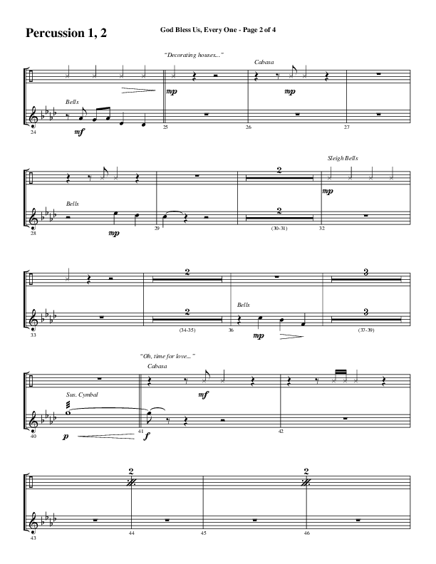God Bless Us Every One (Choral Anthem SATB) Percussion 1/2 (Word Music Choral / Arr. David Wise / Arr. David Shipps)