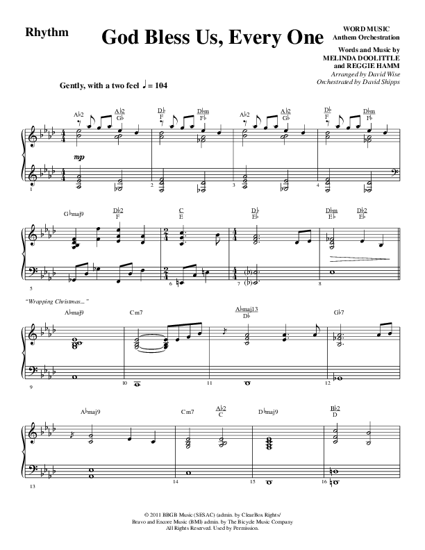 God Bless Us Every One (Choral Anthem SATB) Rhythm Chart (Word Music Choral / Arr. David Wise / Arr. David Shipps)