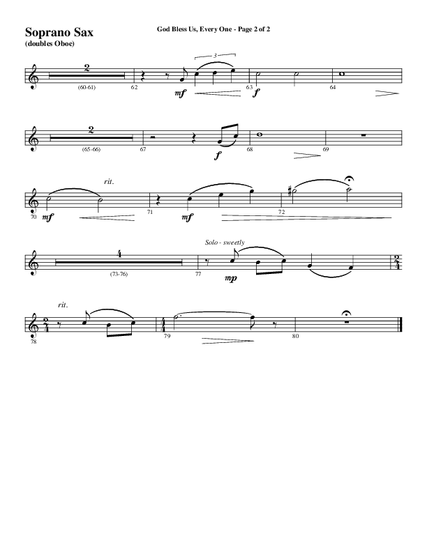 God Bless Us Every One (Choral Anthem SATB) Soprano Sax (Word Music Choral / Arr. David Wise / Arr. David Shipps)