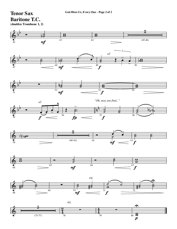 God Bless Us Every One (Choral Anthem SATB) Tenor Sax/Baritone T.C. (Word Music Choral / Arr. David Wise / Arr. David Shipps)