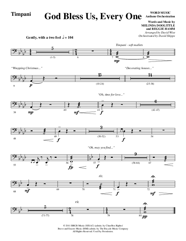 God Bless Us Every One (Choral Anthem SATB) Timpani (Word Music Choral / Arr. David Wise / Arr. David Shipps)