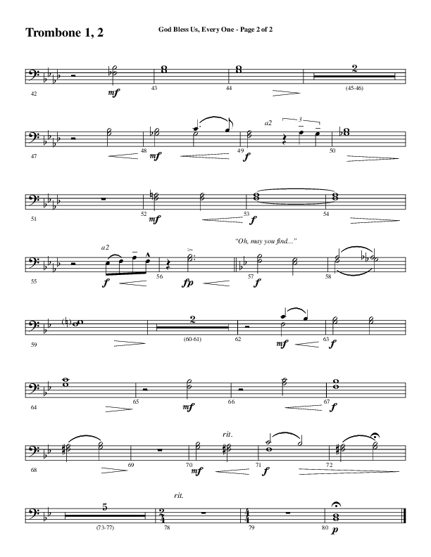 God Bless Us Every One (Choral Anthem SATB) Trombone 1/2 (Word Music Choral / Arr. David Wise / Arr. David Shipps)