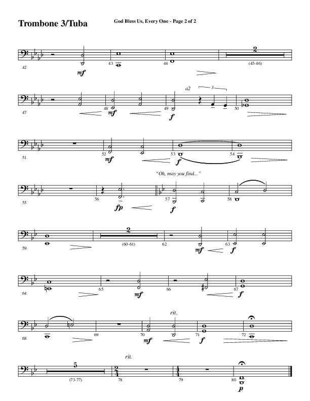 God Bless Us Every One (Choral Anthem SATB) Trombone 3/Tuba (Word Music Choral / Arr. David Wise / Arr. David Shipps)
