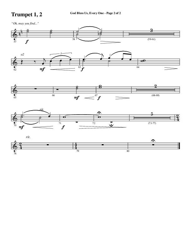 God Bless Us Every One (Choral Anthem SATB) Trumpet 1,2 (Word Music Choral / Arr. David Wise / Arr. David Shipps)