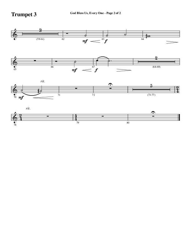 God Bless Us Every One (Choral Anthem SATB) Trumpet 3 (Word Music Choral / Arr. David Wise / Arr. David Shipps)