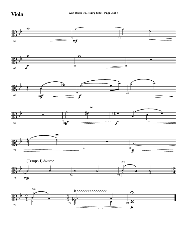 God Bless Us Every One (Choral Anthem SATB) Viola (Word Music Choral / Arr. David Wise / Arr. David Shipps)