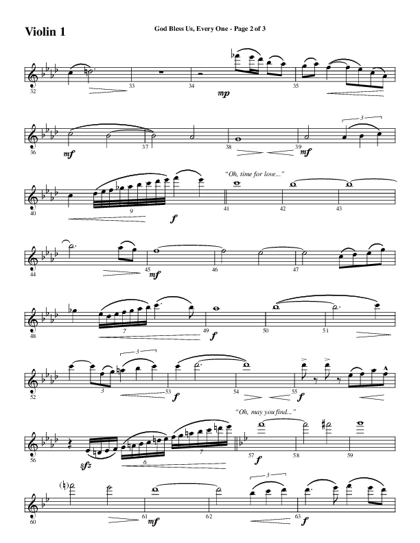 God Bless Us Every One (Choral Anthem SATB) Violin 1 (Word Music Choral / Arr. David Wise / Arr. David Shipps)