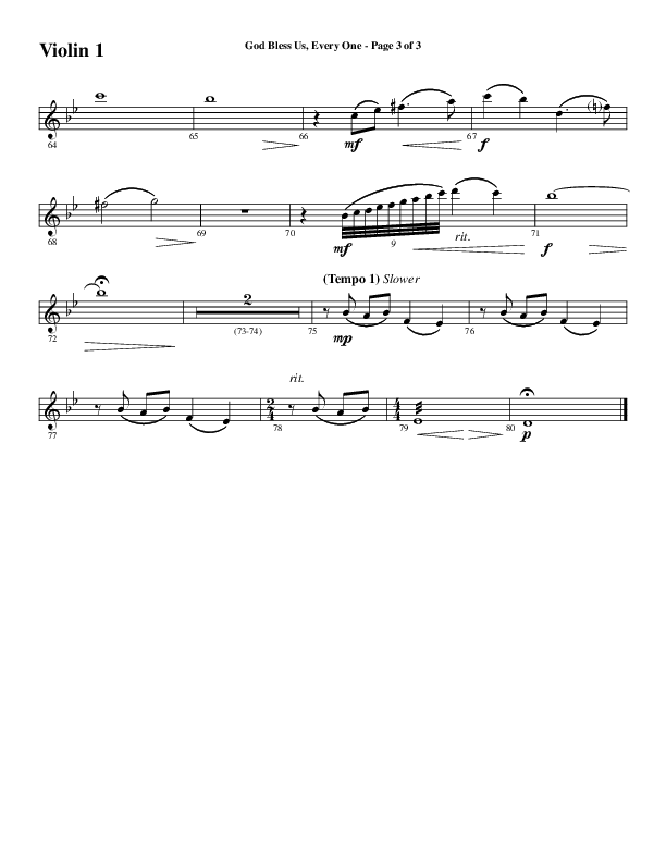 God Bless Us Every One (Choral Anthem SATB) Violin 1 (Word Music Choral / Arr. David Wise / Arr. David Shipps)