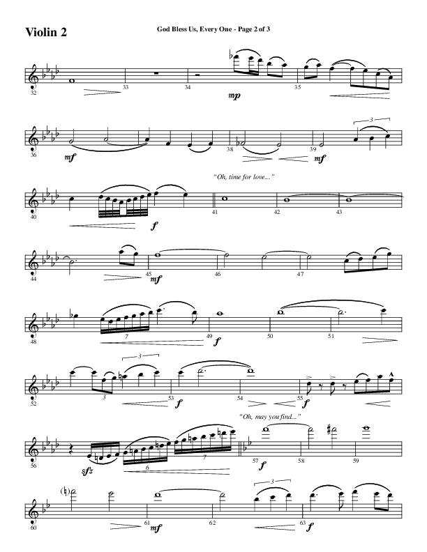 God Bless Us Every One (Choral Anthem SATB) Violin 2 (Word Music Choral / Arr. David Wise / Arr. David Shipps)