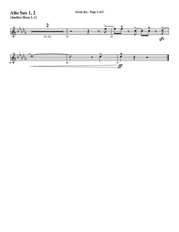 Great Joy (Choral Anthem SATB) Alto Sax 1/2 (Word Music Choral / Arr. Cliff Duren)