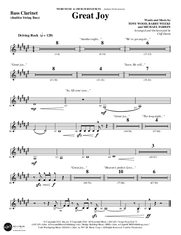 Great Joy (Choral Anthem SATB) Bass Clarinet (Word Music Choral / Arr. Cliff Duren)