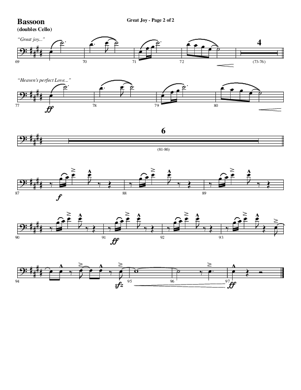 Great Joy (Choral Anthem SATB) Bassoon (Word Music Choral / Arr. Cliff Duren)