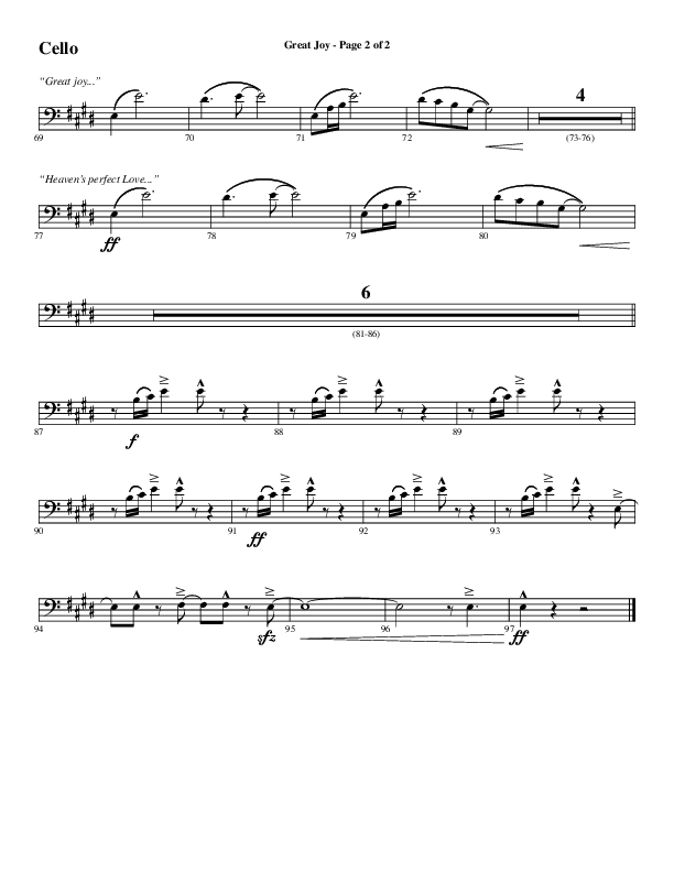 Great Joy (Choral Anthem SATB) Cello (Word Music Choral / Arr. Cliff Duren)