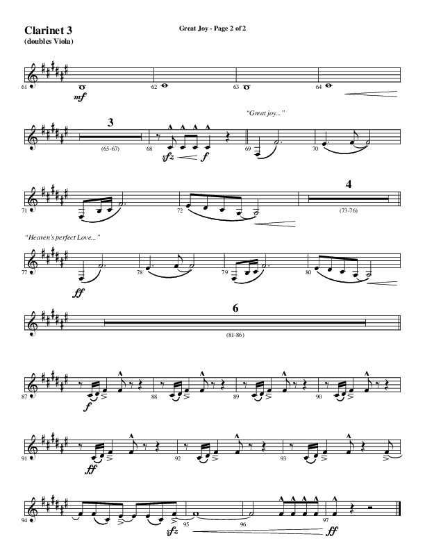 Great Joy (Choral Anthem SATB) Clarinet 3 (Word Music Choral / Arr. Cliff Duren)