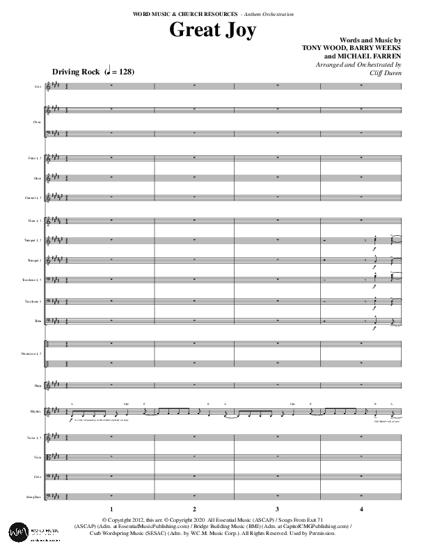Great Joy (Choral Anthem SATB) Orchestration (Word Music Choral / Arr. Cliff Duren)