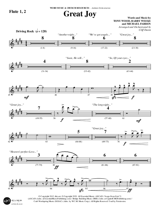 Great Joy (Choral Anthem SATB) Flute 1/2 (Word Music Choral / Arr. Cliff Duren)