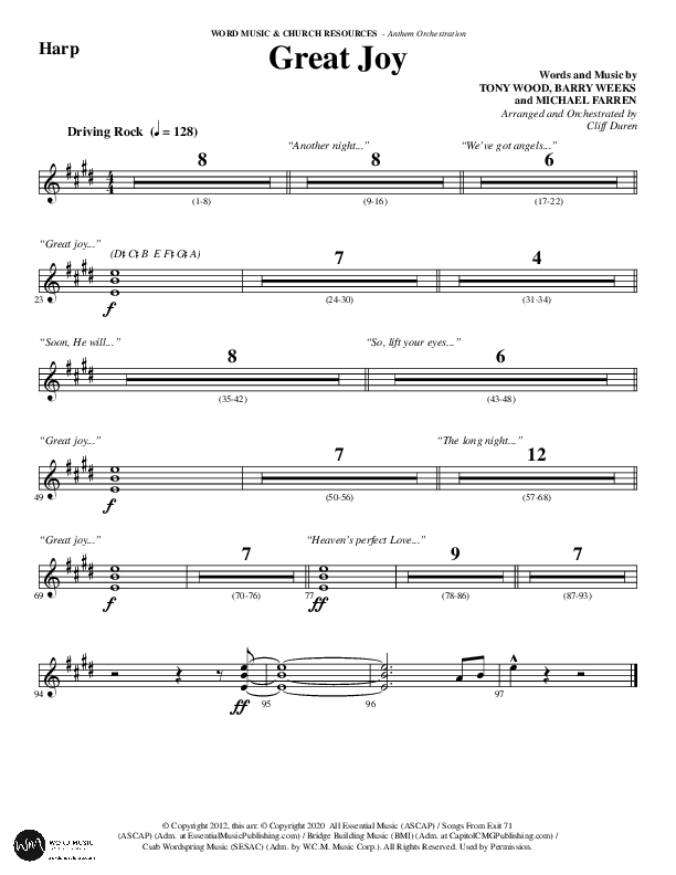 Great Joy (Choral Anthem SATB) Harp (Word Music Choral / Arr. Cliff Duren)