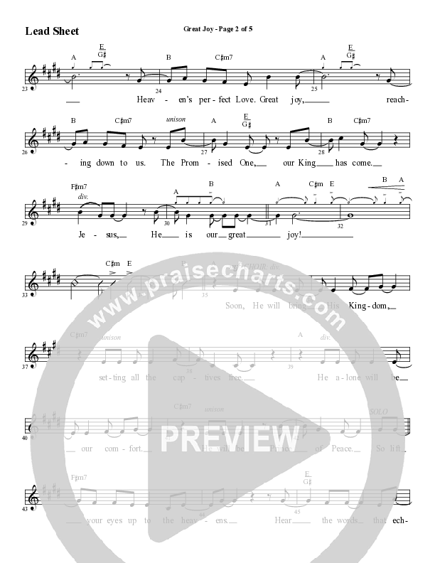 Great Joy (Choral Anthem SATB) Lead Sheet (Melody) (Word Music Choral / Arr. Cliff Duren)