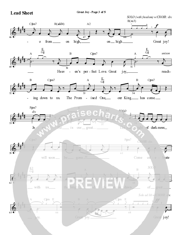 Great Joy (Choral Anthem SATB) Lead Sheet (Melody) (Word Music Choral / Arr. Cliff Duren)