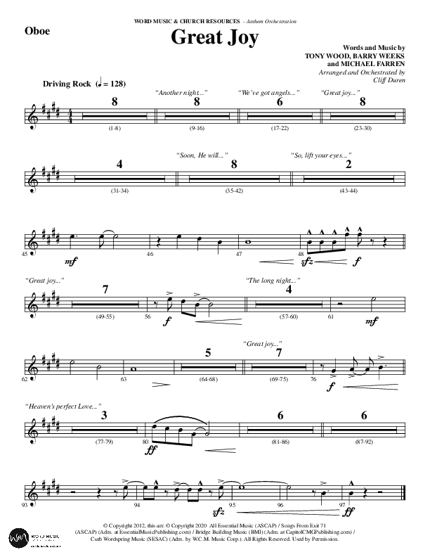 Great Joy (Choral Anthem SATB) Oboe (Word Music Choral / Arr. Cliff Duren)