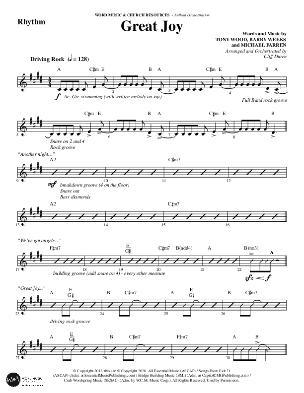 Great Joy (Choral Anthem SATB) Rhythm Chart (Word Music Choral / Arr. Cliff Duren)