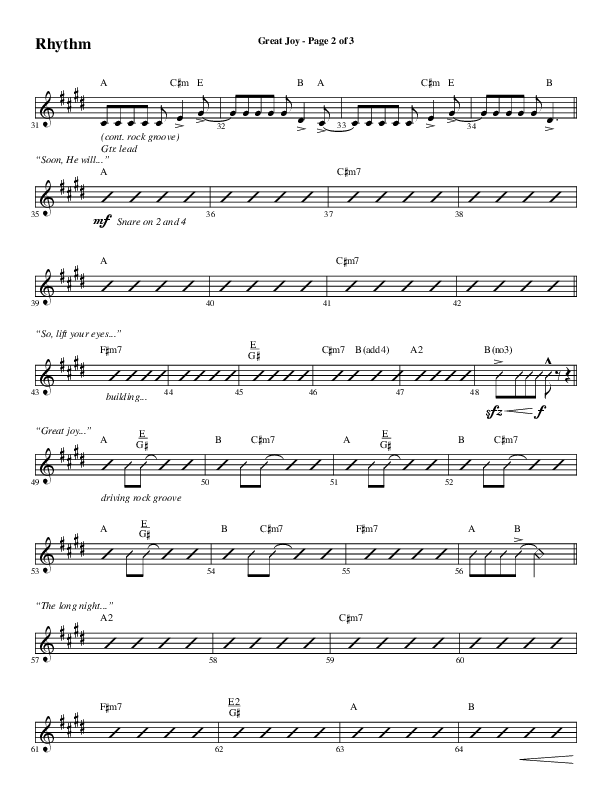 Great Joy (Choral Anthem SATB) Rhythm Chart (Word Music Choral / Arr. Cliff Duren)