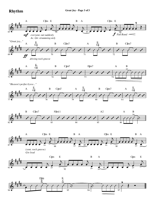 Great Joy (Choral Anthem SATB) Rhythm Chart (Word Music Choral / Arr. Cliff Duren)