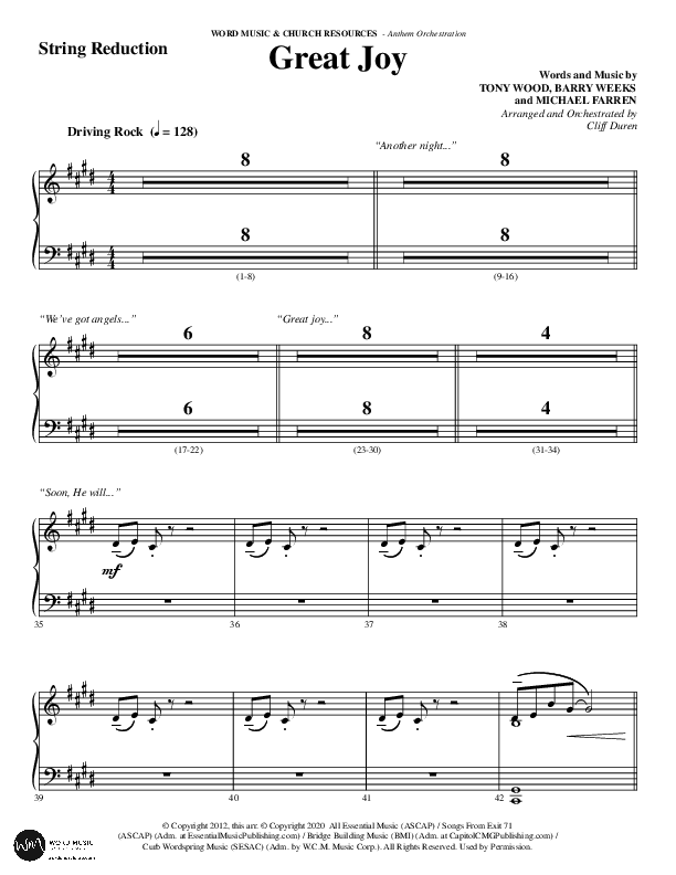 Great Joy (Choral Anthem SATB) String Reduction (Word Music Choral / Arr. Cliff Duren)