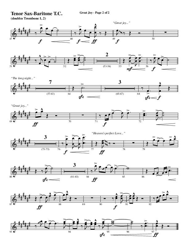 Great Joy (Choral Anthem SATB) Tenor Sax/Baritone T.C. (Word Music Choral / Arr. Cliff Duren)