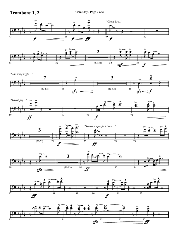 Great Joy (Choral Anthem SATB) Trombone 1/2 (Word Music Choral / Arr. Cliff Duren)