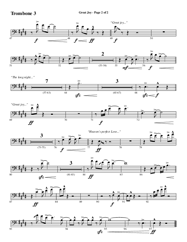 Great Joy (Choral Anthem SATB) Trombone 3 (Word Music Choral / Arr. Cliff Duren)