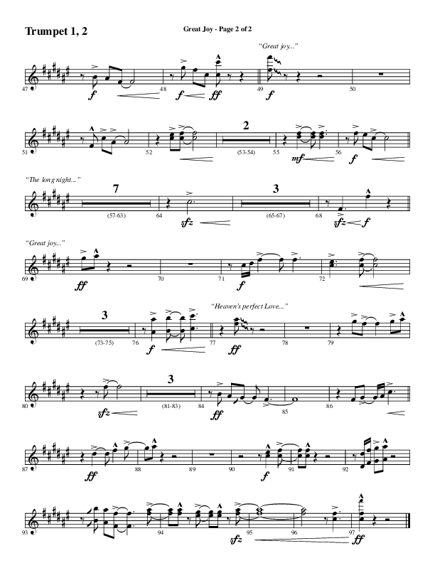 Great Joy (Choral Anthem SATB) Trumpet 1,2 (Word Music Choral / Arr. Cliff Duren)