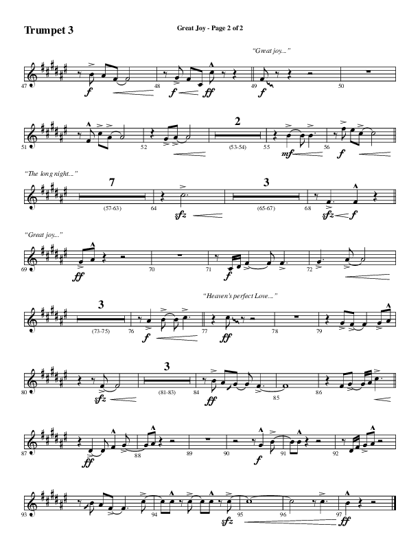 Great Joy (Choral Anthem SATB) Trumpet 3 (Word Music Choral / Arr. Cliff Duren)