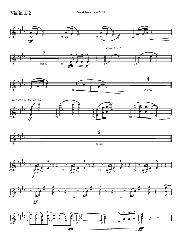 Great Joy (Choral Anthem SATB) Violin 1/2 (Word Music Choral / Arr. Cliff Duren)