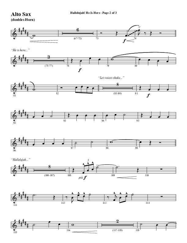 Hallelujah He Is Here (Choral Anthem SATB) Alto Sax (Word Music Choral / Arr. Joshua Spacht)
