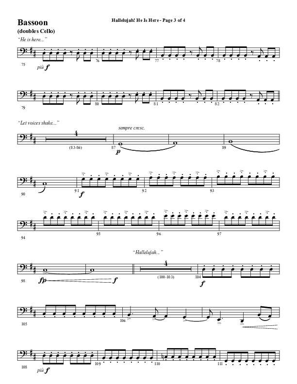 Hallelujah He Is Here (Choral Anthem SATB) Bassoon (Word Music Choral / Arr. Joshua Spacht)