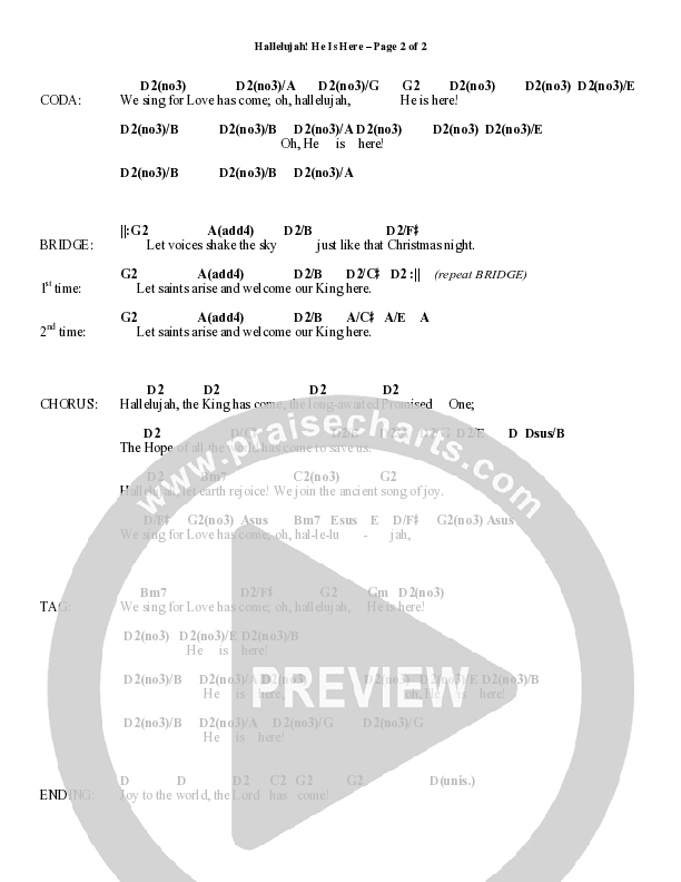 Hallelujah He Is Here (Choral Anthem SATB) Chord Chart (Word Music Choral / Arr. Joshua Spacht)