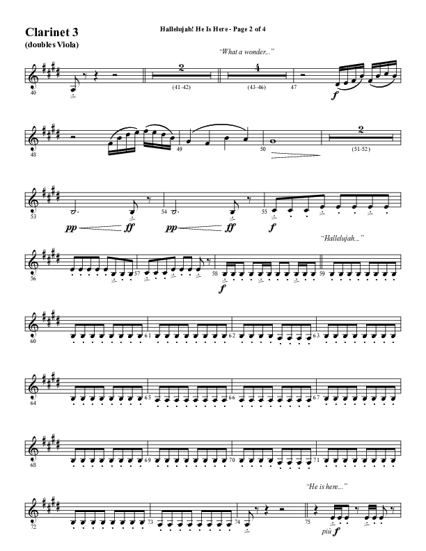 Hallelujah He Is Here (Choral Anthem SATB) Clarinet 3 (Word Music Choral / Arr. Joshua Spacht)