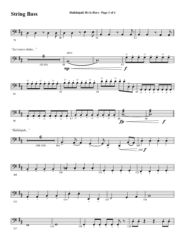 Hallelujah He Is Here (Choral Anthem SATB) Double Bass (Word Music Choral / Arr. Joshua Spacht)