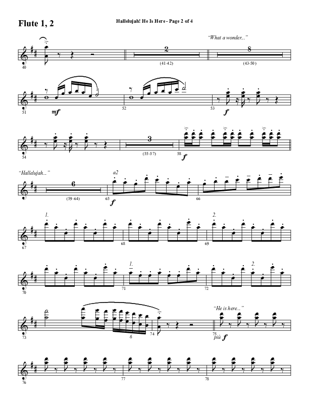 Hallelujah He Is Here (Choral Anthem SATB) Flute 1/2 (Word Music Choral / Arr. Joshua Spacht)